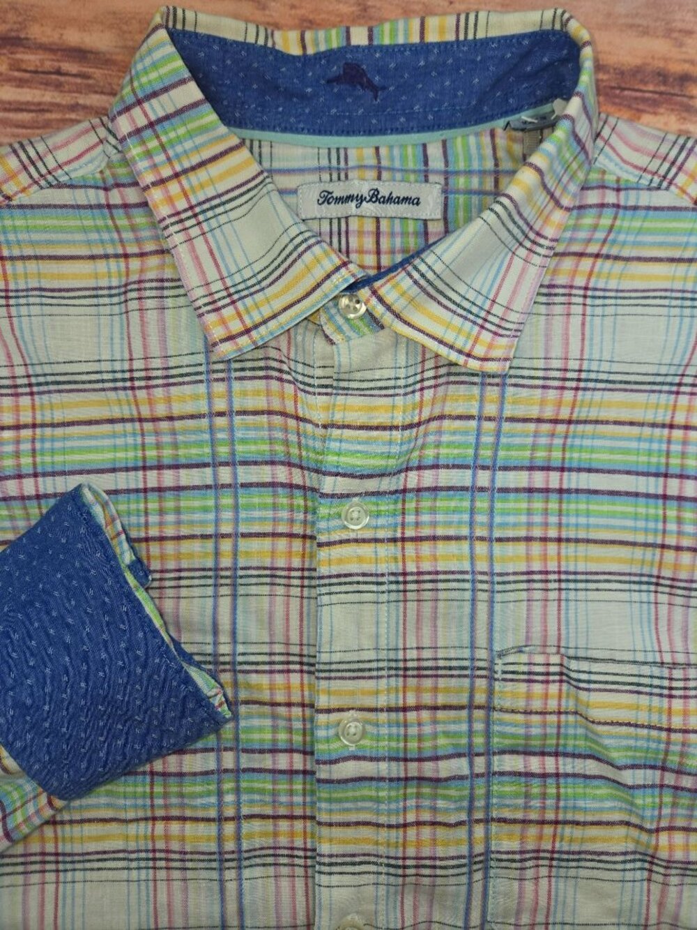 Tommy Bahama Mens Linen Blend Multicolor Plaid Shirt Large